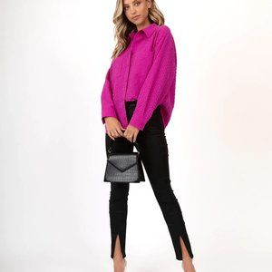 Le Lis AVALON CRINKLE BUTTON DOWN TOP MAGENTA